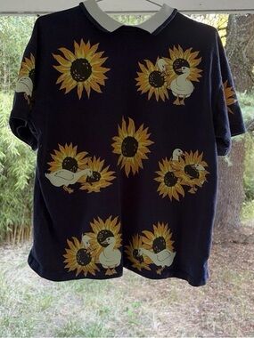 VTG 90s Spumoni Sunflower Duck Polo Shirt Women XL L Boxy Unisex Cottagecore